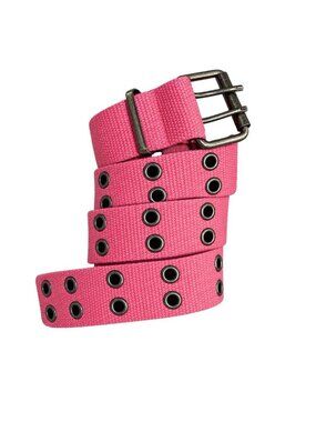 Y2K Double Grommet Canvas Studded Hole Silver Pink Belt